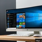 Home 20 PC 클린 부팅 소프트웨어 추천 - A modern, sleek home office setup featuring a high-performance desktop PC running Windows 11, with m...
