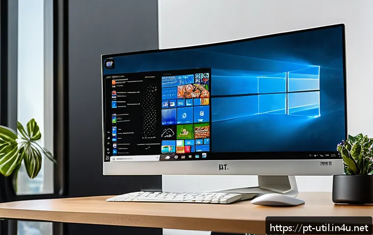 PC 클린 부팅 소프트웨어 추천 - A modern, sleek home office setup featuring a high-performance desktop PC running Windows 11, with m...