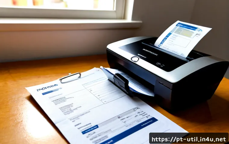 문서 스캔 소프트웨어 추천 - Photorealistic home office scene in Portugal, a middle-aged professional neatly scanning paper recei...